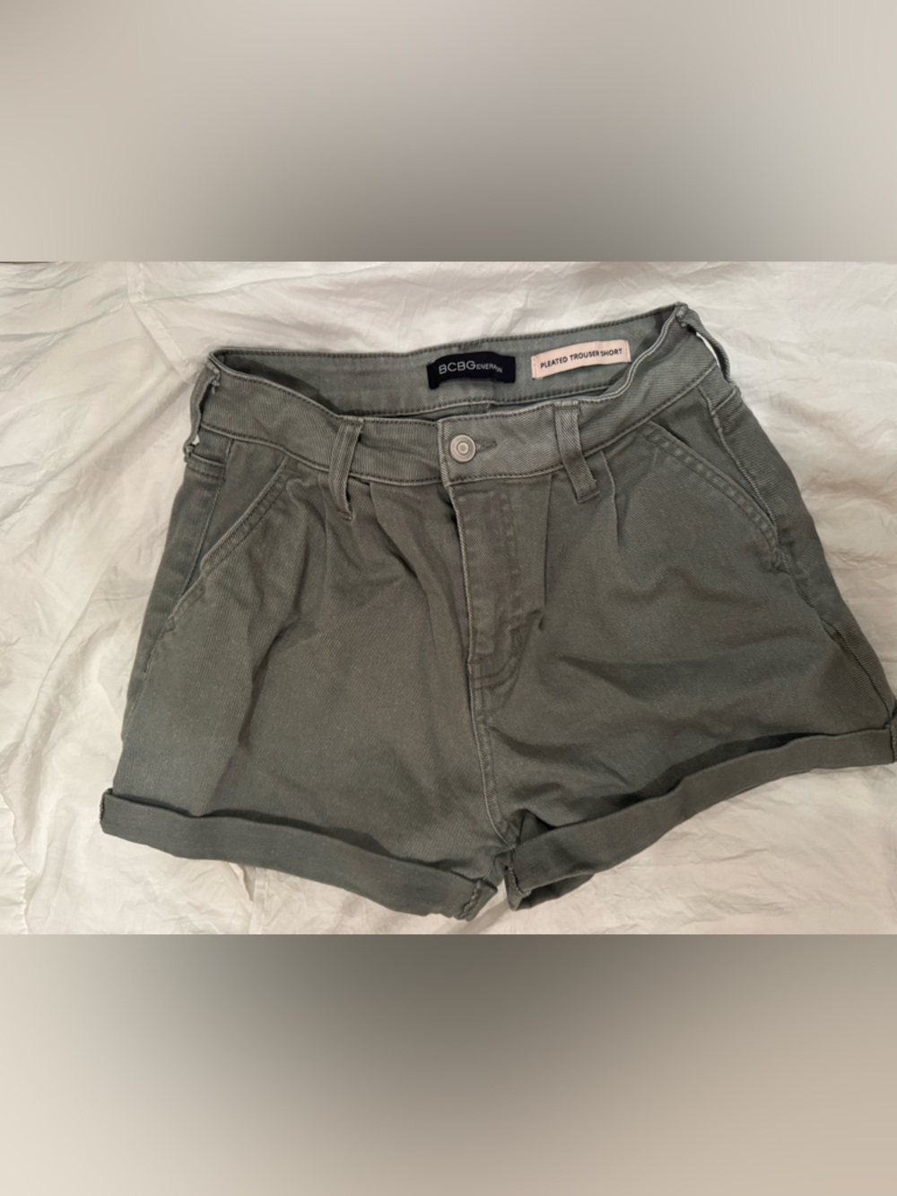 BCBGeneration Olive Green Pleated Trouser Shorts